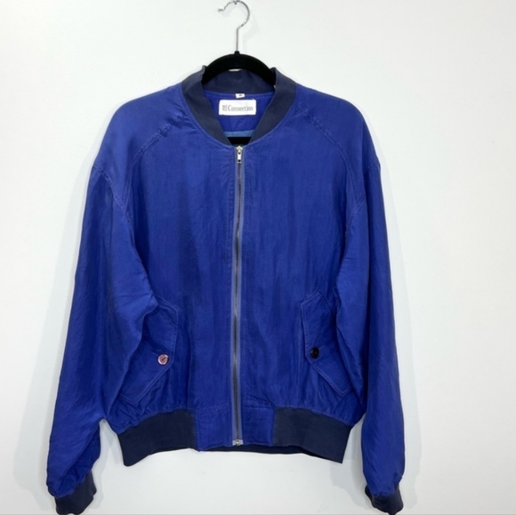 Vintage 100% Silk Royal Blue Bomber Jacket M - Picture 5 of 16